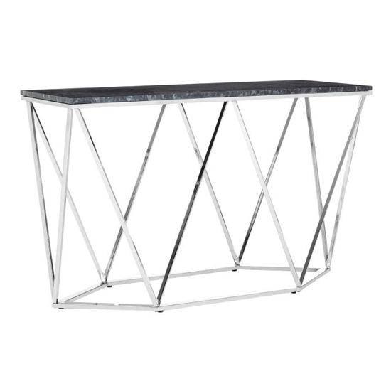 Photo of Alluras black marble console table with silver steel frame