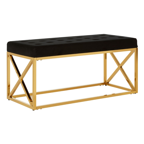 Alluras Black Tufted Seat Dining Bench In Gold Frame Furniture in Fashion