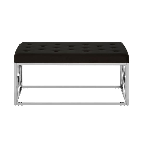Alluras Black Tufted Seat Dining Bench In Silver Frame_1