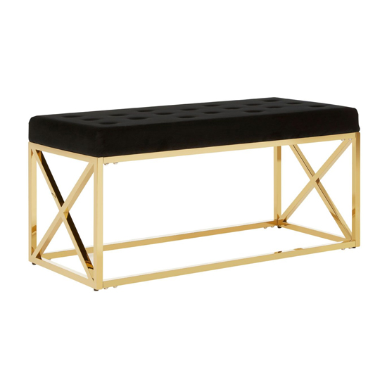 Photo of Alluras black velvet dining bench with gold cross frame