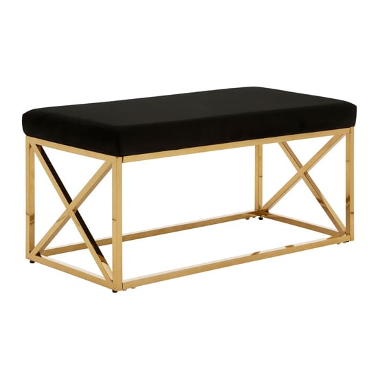 Product photograph of Alluras Black Velvet Dining Bench With Gold Frame from Furniture in Fashion