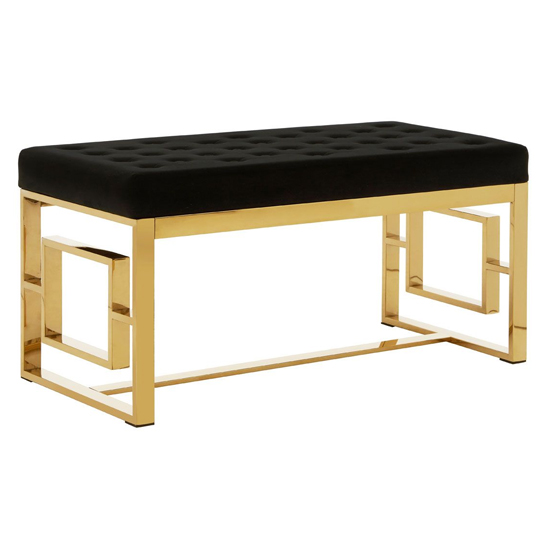 Alluras Black Velvet Dining Bench With Gold Square Frame Furniture in