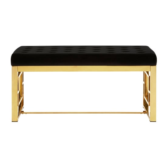 Product photograph of Alluras Black Velvet Dining Bench With Gold Square Frame from Furniture in Fashion