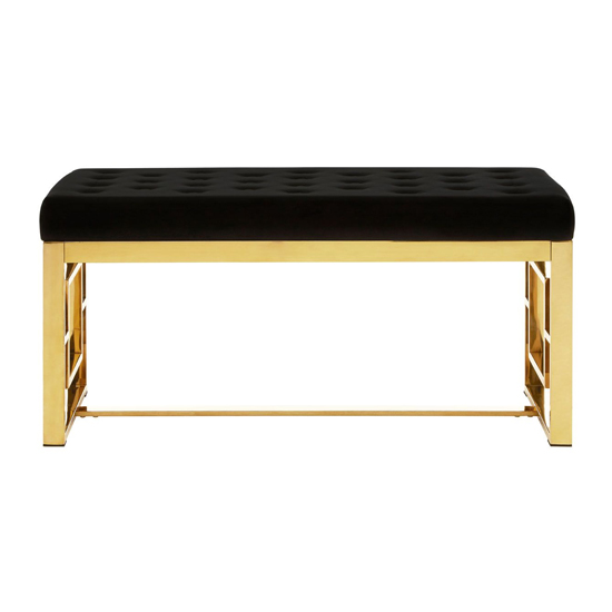 Photo of Alluras black velvet dining bench with gold square frame