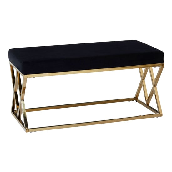 Read more about Alluras black velvet dining bench with gold steel frame