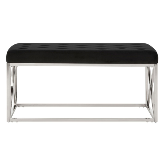 Alluras Black Velvet Dining Bench With Silver Cross Frame Furniture