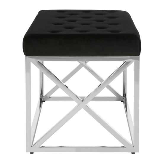 Alluras Black Velvet Dining Bench With Silver Cross Frame Furniture