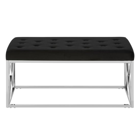 Product photograph of Alluras Black Velvet Dining Bench With Silver Cross Frame from Furniture in Fashion