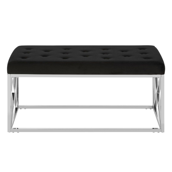 Photo of Alluras black velvet dining bench with silver cross frame