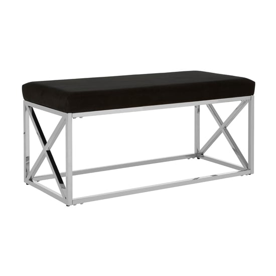Read more about Alluras black velvet dining bench with silver steel frame