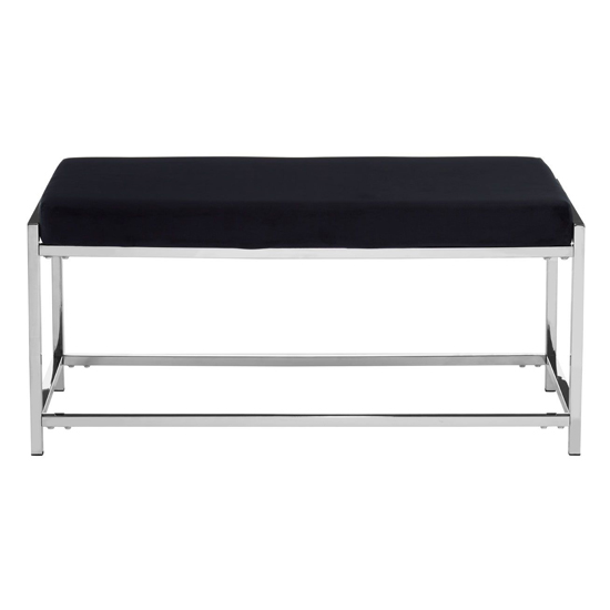 Photo of Alluras black velvet dining bench with straight silver frame