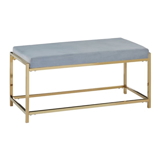 Read more about Alluras blue velvet dining bench with straight gold frame