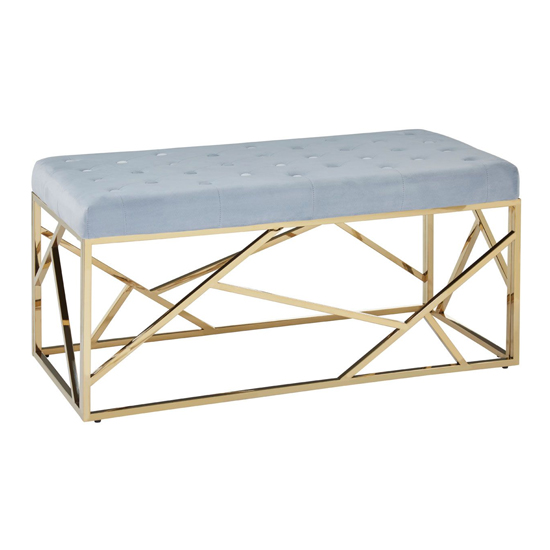 Photo of Alluras blue velvet seating bench with gold steel frame