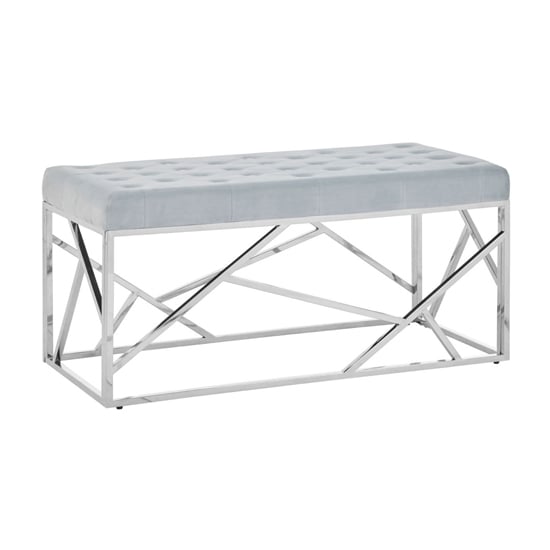 Product photograph of Alluras Blue Velvet Seating Bench With Silver Steel Frame from Furniture in Fashion