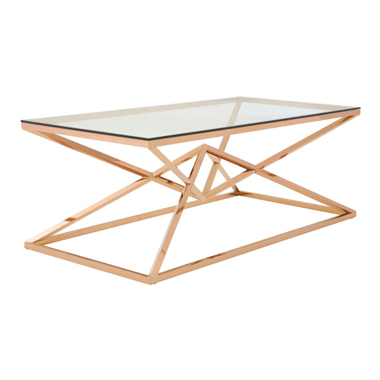 Product photograph of Alluras Clear Glass Coffee Table With Rose Gold Frame from Furniture in Fashion