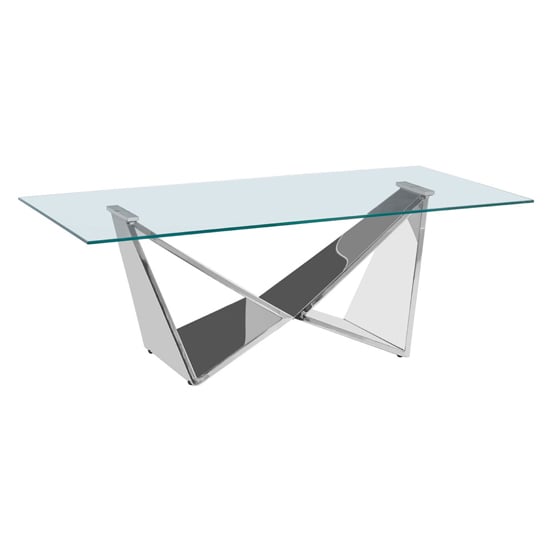 Alluras Clear Glass Coffee Table With Silver Wing Metal Frame