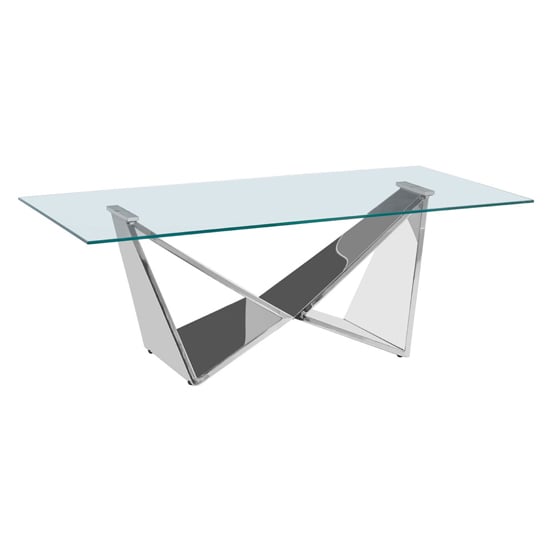 Photo of Alluras clear glass coffee table with silver wing metal frame