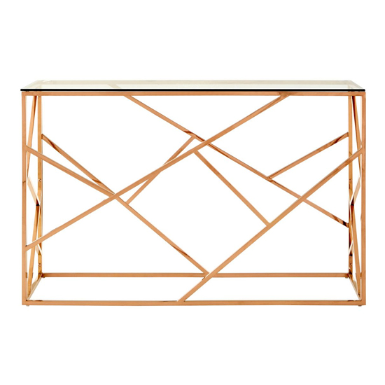 Alluras Clear Glass Console Table With Rose Gold Frame