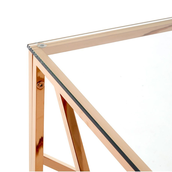 Alluras Clear Glass Console Table With Rose Gold Frame