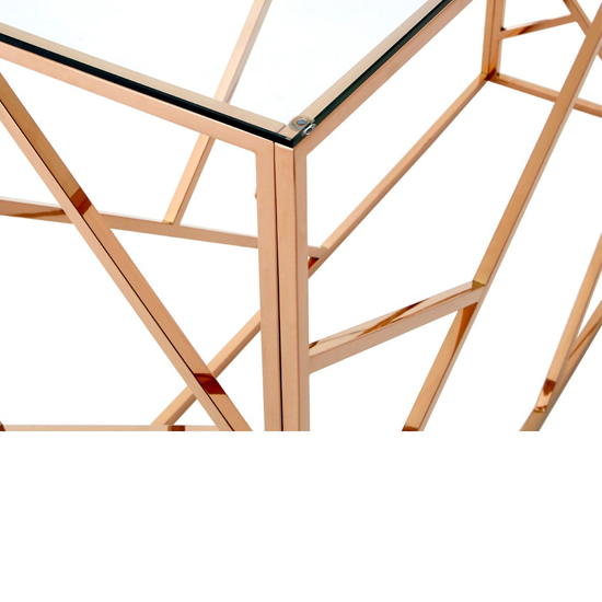 Alluras Clear Glass Console Table With Rose Gold Frame