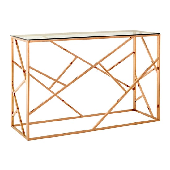 Alluras Clear Glass Console Table With Rose Gold Frame