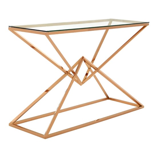 Alluras Clear Glass Console Table With Rose Gold Metal Frame_1