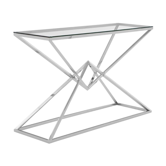 View Alluras clear glass console table with steel silver frame