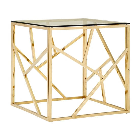 Product photograph of Alluras Clear Glass End Table With Champagne Gold Frame from Furniture in Fashion