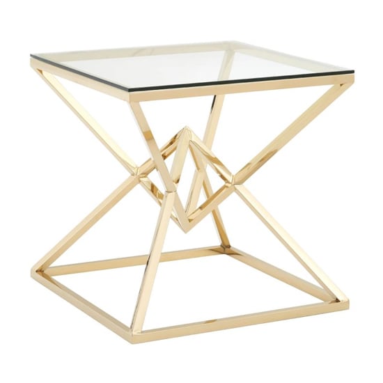 Alluras Clear Glass End Table With Cross Champagne Gold Frame