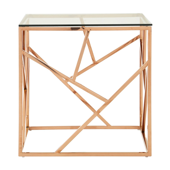 Alluras Clear Glass End Table With Rose Gold Frame
