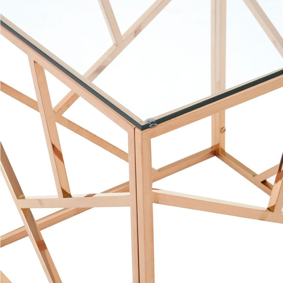 Alluras Clear Glass End Table With Rose Gold Frame