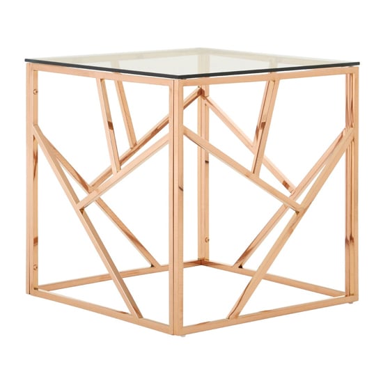 Alluras Clear Glass End Table With Rose Gold Frame
