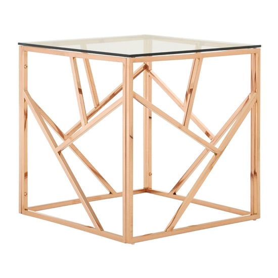 Photo of Alluras clear glass end table with rose gold frame