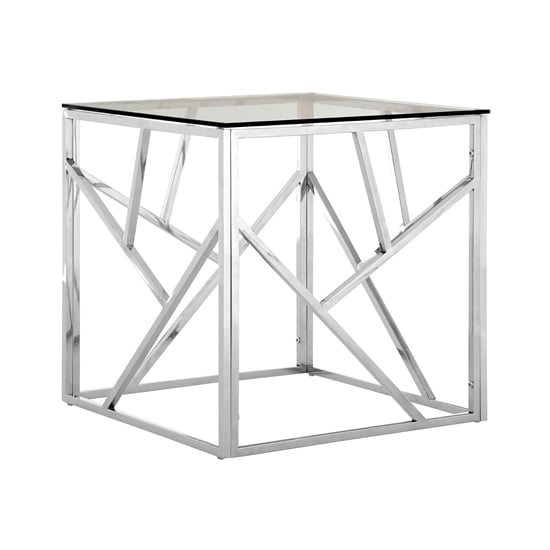 Product photograph of Alluras Clear Glass End Table With Silver Frame from Furniture in Fashion