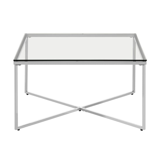 Product photograph of Alluras Clear Glass End Table With Silver Metal Frame from Furniture in Fashion