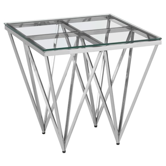 Read more about Alluras clear glass end table with silver spike frame