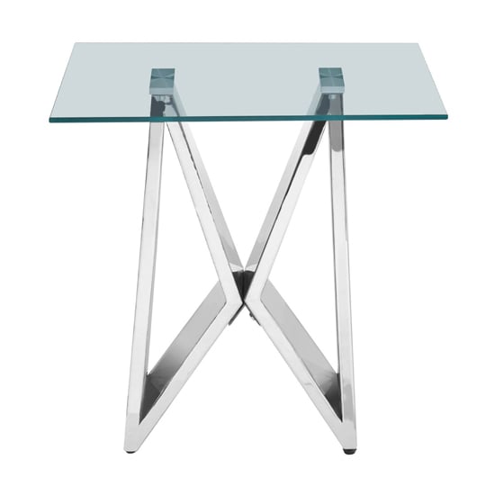 Alluras Clear Glass End Table With Silver Wing Metal Frame