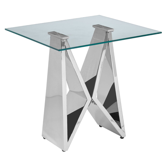 Read more about Alluras clear glass end table with silver wing metal frame