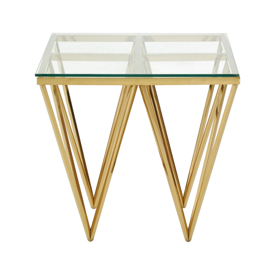 Alluras Clear Glass End Table With Spike Gold Metal Frame