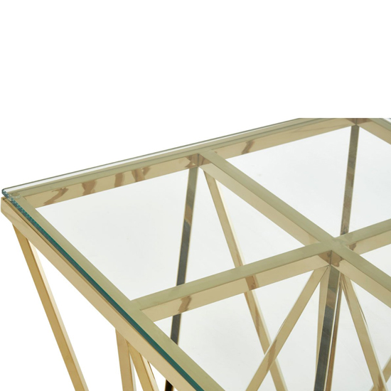 Alluras Clear Glass End Table With Spike Gold Metal Frame