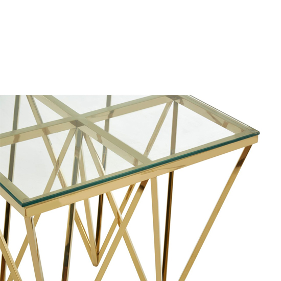 Alluras Clear Glass End Table With Spike Gold Metal Frame