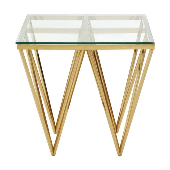 Read more about Alluras clear glass end table with spike gold metal frame