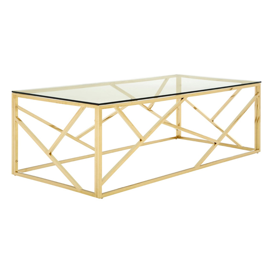 Alluras Glass Coffee Table In Champagne Gold Geometric Frame
