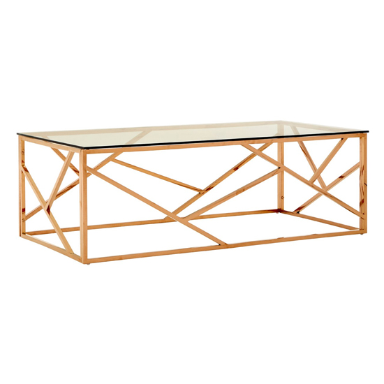 Alluras Glass Coffee Table In Gold Geometric Frame FiF