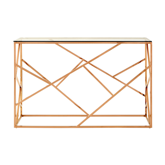 Alluras Glass Console Table In Rose Gold Geometric Frame_2