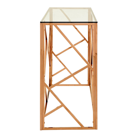 Alluras Glass Console Table In Rose Gold Geometric Frame_3
