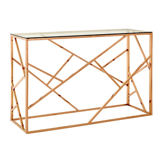 Alluras Glass Console Table In Rose Gold Geometric Frame_1
