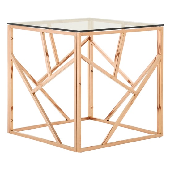Alluras Glass Side Table In Rose Gold Geometric Frame