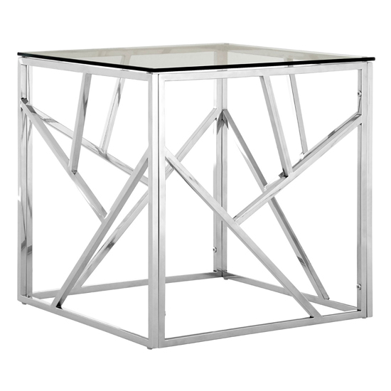 Alluras Glass Side Table In Silver Geometric Frame Furniture in Fashion