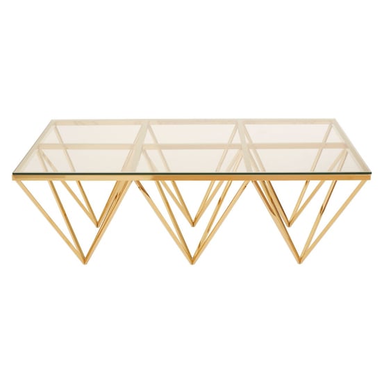 Read more about Alluras large clear glass coffee table with gold spike frame